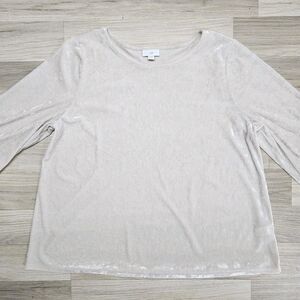 J. Jill Womens White Crushed Velvet Blouse Size Large 3/4 Sleeves